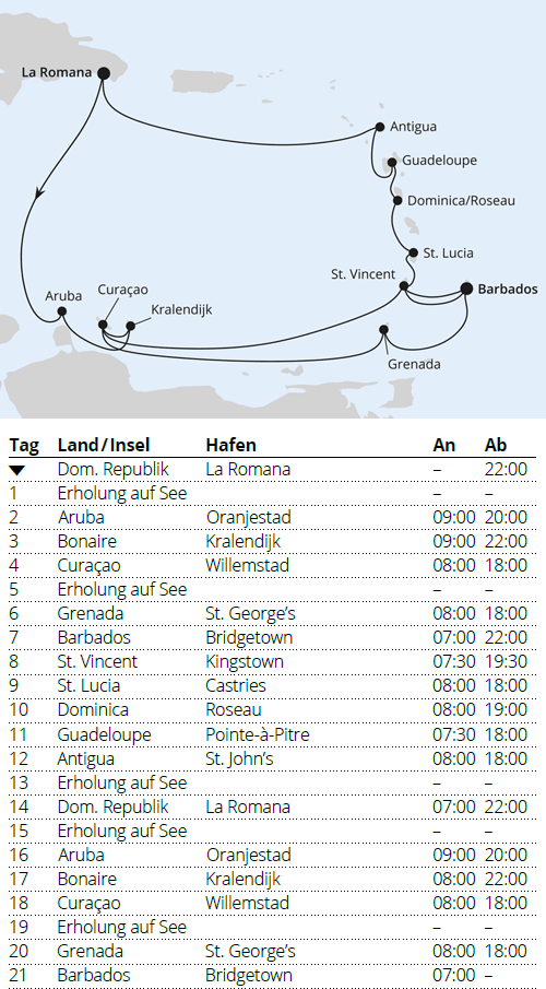 AIDAperla vom 18.02.2027 bis 08.03.2027, Kreuzfahrt AIDA Karibische-Insel-Rundreise
