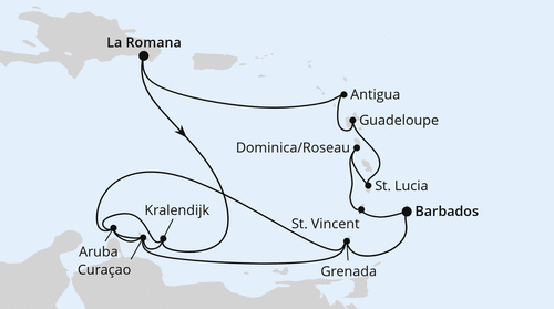 AIDAperla vom 21.01.2027 bis 11.02.2027, Kreuzfahrt AIDA Karibische-Insel-Rundreise