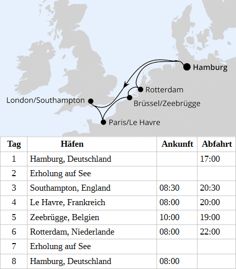 AIDAperla - Metropolen ab Hamburg vom 30.10.2027 bis 06.11.2027