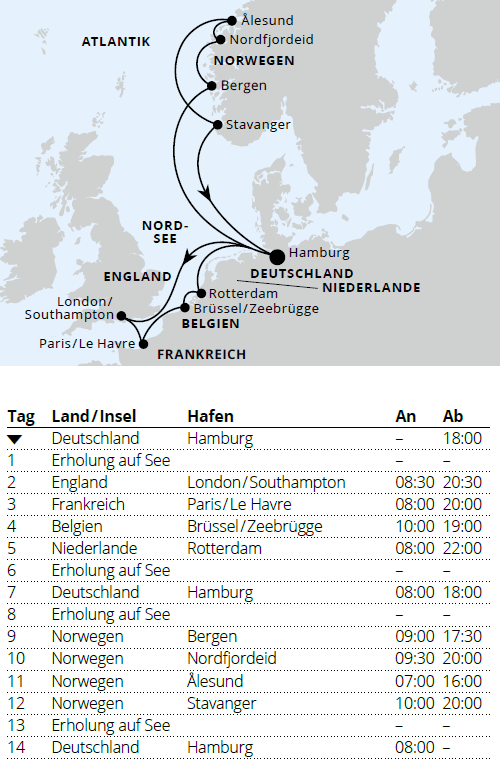 AIDAperla 26.06.2027 bis 10.07.2027, Metropolen & Norwegen ab Hamburg