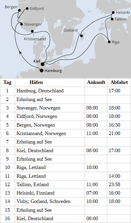 AIDAperla - Norwegen & Ostsee mit Lichterfest in Riga vom 06.11.2027 bis 21.11.2027