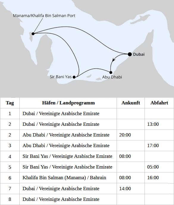 AIDAperla Abfahrten vom 17.12.2027 bis 07.04.2028, AIDAperla - Orient ab Dubai 1