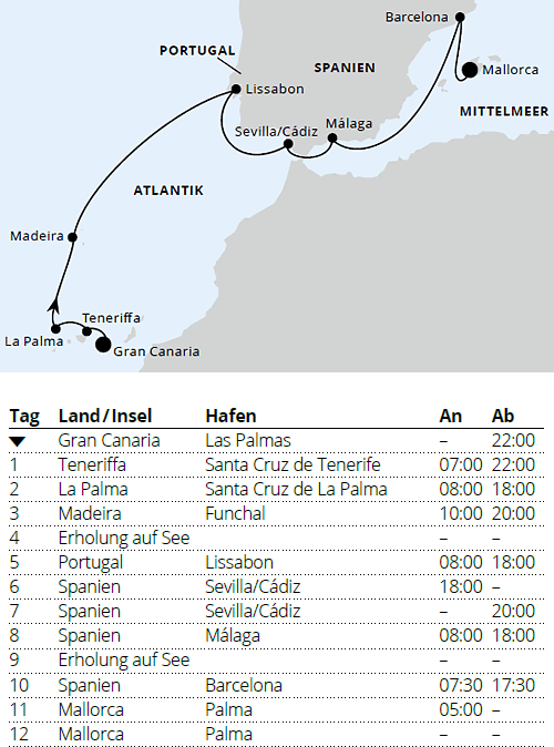AIDAperla vom 22.03.2027 bis 03.04.2027, Osterreise Kanaren & Andalusien ab Gran Canaria 1