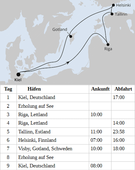 AIDAperla - Ostsee mit Lichterfest in Riga ab Kiel vom 13.11.2027 bis 21.11.2027