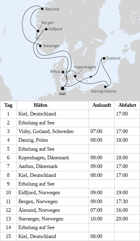 AIDAperla - Ostsee & Norwegen ab Kiel 1 vom 26.02.2028 bis 11.03.2028