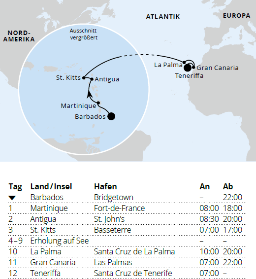 AIDAperla vom 11.03.2027 bis 23.03.2027, Von Barbados nach Teneriffa