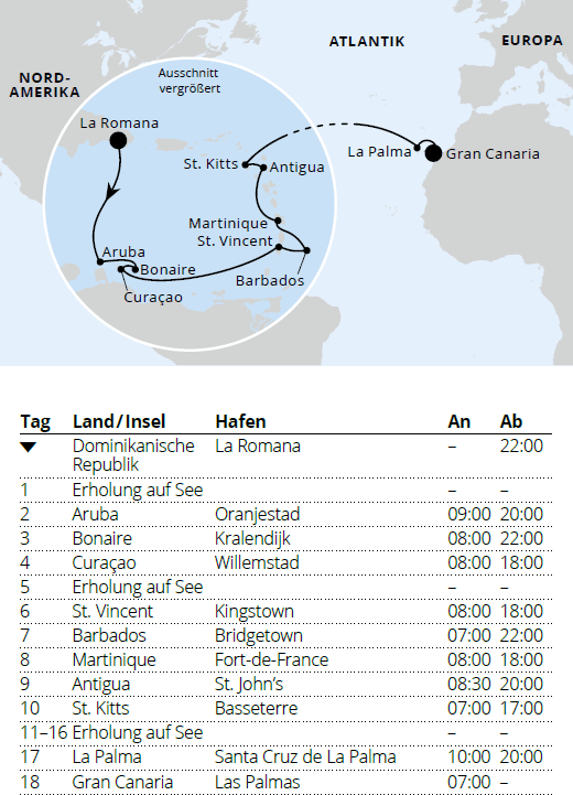 AIDAperla vom 04.03.2027 bis 22.03.2027, Von der Dominikanischen Republik nach Gran Canaria