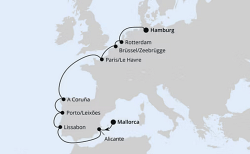 AIDAperla vom 12.05.2027 bis 24.05.2027, Von Mallorca über Portugal nach Hamburg
