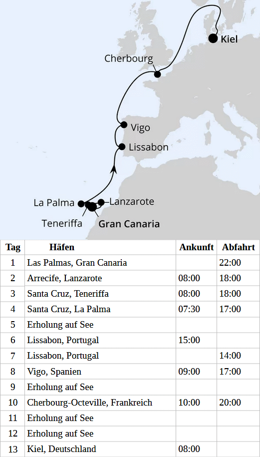 Europas Atlantikk&uuml;ste ab Gran Canaria, AIDAprima vom 18.01.2027 bis 30.01.2027