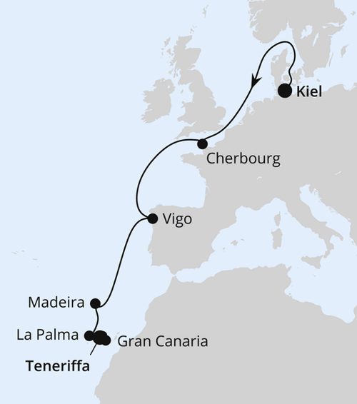 AIDA Europas Atlantikk&uuml;ste ab Kiel, AIDAprima vom 09.01.2026 bis 20.01.2026
