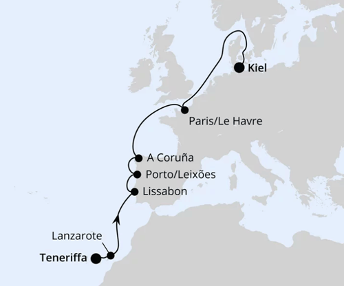 AIDA Europas Atlantikküste ab Teneriffa, AIDAprima vom 20.01.2026 bis 01.02.2026