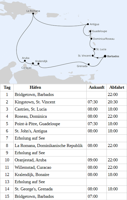 AIDAprima vom 09.03.2028 bis 23.03.2028, AIDA Karibische Inseln ab Barbados
