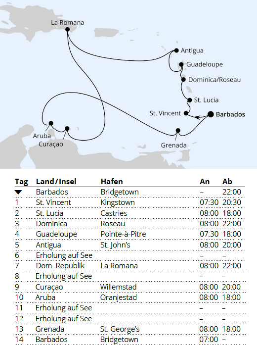 AIDAprima vom 30.12.2027 bis 13.01.2028, AIDA Karibische Inseln ab Barbados