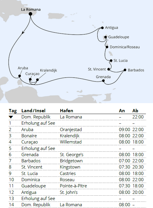 AIDAprima vom 02.03.2028 bis 16.03.2028, AIDA Karibische Inseln ab Dominikanische Republik
