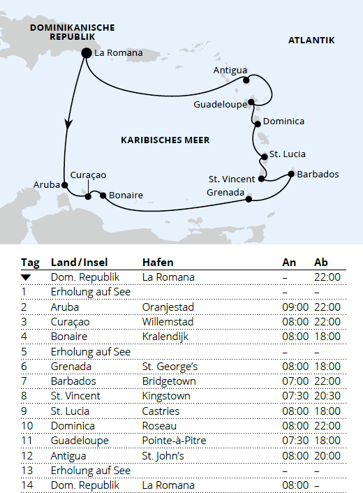 AIDAprima vom 25.11.2027 bis 09.12.2027, AIDA Karibische Inseln ab Dominikanische Republik