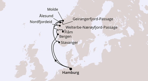 AIDA Norwegens Fjord-Weltnaturerbe ab Hamburg 1, AIDAprima vom 23.07.2026 bis 02.08.2026