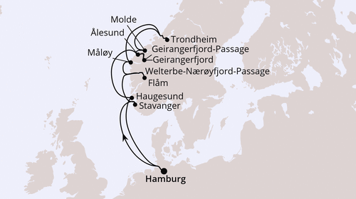 AIDA Norwegens Fjord-Weltnaturerbe ab Hamburg 2, AIDAprima vom 02.08.2026 bis 13.08.2026