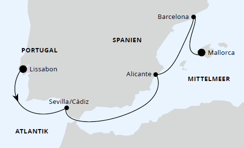 AIDAprima von Lissabon nach Mallorca, AIDAprima vom 03.11.2024 bis 09.11.2024, AIDA