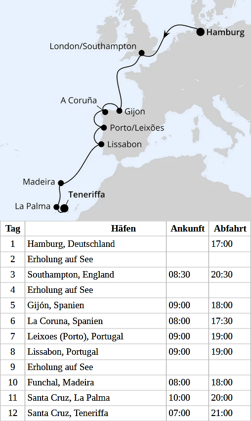 Westeuropa-Highlights ab Hamburg 3, AIDAprima vom 19.10.2026 bis 30.10.2026