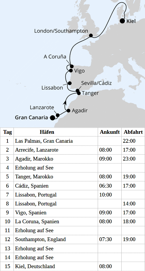 Westeuropa-Highlights mit Marokko ab Gran Canaria, AIDAprima am vom 05.12.2026 bis 19.12.2026