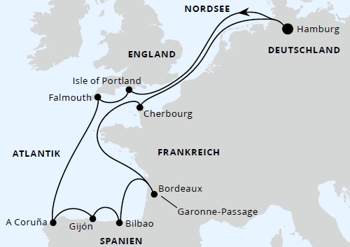 AIDAsol vom 29.08.2027 bis 10.09.2027, Ärmelkanal & Golf von Biskaya ab Hamburg, AIDA