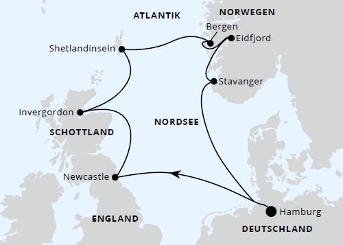 AIDAsol vom 28.05.2027 bis 06.06.2027, Großbritannien & Norwegen ab Hamburg, AIDA