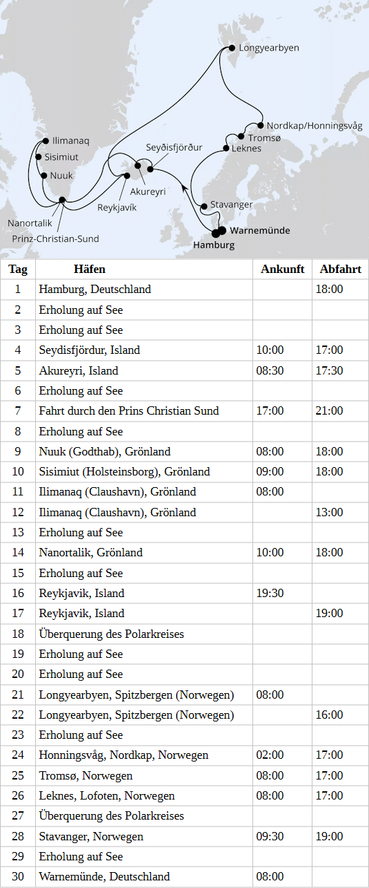 Island, Gr&ouml;nland & Spitzbergen ab Hamburg, AIDAsol vom 26.07.2028 bis 24.08.2028