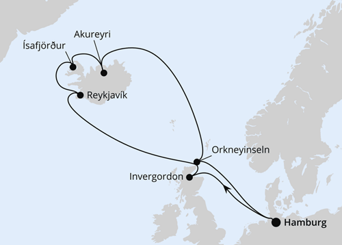 AIDAsol vom 27.06.2027 bis 09.07.2027, Island-Rundreise ab Hamburg, AIDA