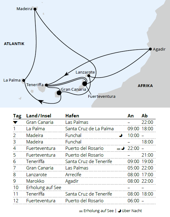 AIDAsol vom 30.01.2028 bis 11.02.2028, Kanaren, Madeira & Marokko, AIDA