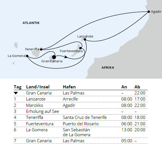 AIDAsol vom 06.02.2028 bis 13.02.2028, Kanaren & Marokko, AIDA