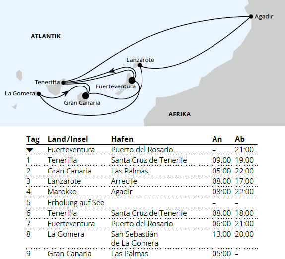 AIDAsol vom 03.03.2028 bis 12.03.2028, Kanarische Inselwelt & Marokko, AIDA