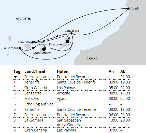 AIDAsol vom 04.02.2028 bis 13.02.2028, Kanarische Inselwelt & Marokko, AIDA