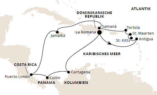 Karibik & Mittelamerika ab Dominikanische mit der AIDAsol am 22.11.2025 und 31.01.2026, AIDA