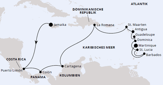 Mittelamerika & Karibik ab Dominikanische mit der AIDAsol am 30.11.2025 und 08.02.2026, AIDA