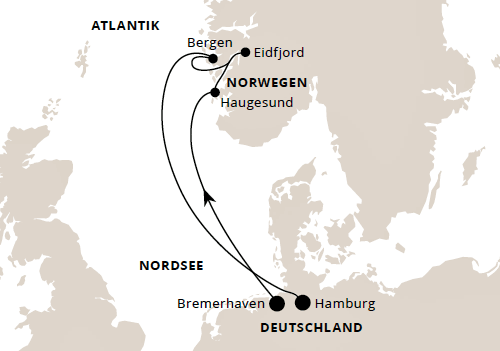 AIDAsol vom 16.08.2025 bis 22.08.2025, AIDA Norwegen ab Bremerhaven bis Hamburg