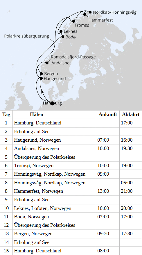Norwegen mit Lofoten & Nordkap ab Hamburg, AIDAsol vom 13.05.2028 bis 27.05.2028
