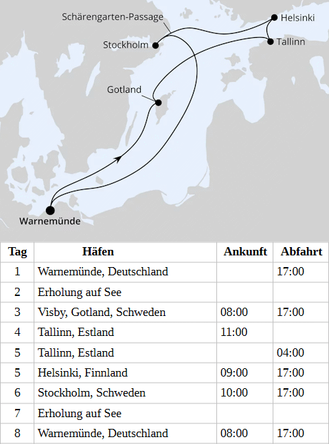 Ostsee ab Warnem&uuml;nde 1, AIDAsol vom 14.10.2028 bis 21.10.2028