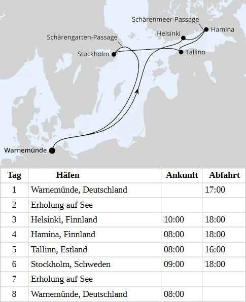 Ostsee ab Warnem&uuml;nde 1, AIDAsol vom 16.09.2028 bis 23.09.2028