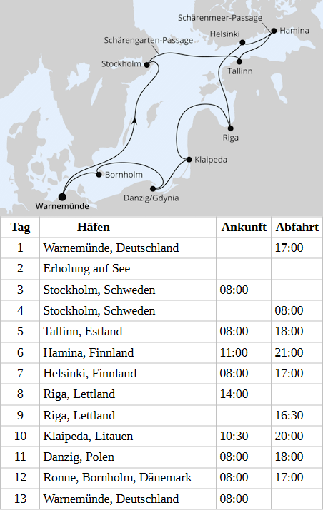 Sch&auml;reng&auml;rten der Ostsee ab Warnem&uuml;nde 2, AIDAsol vom 28.08.2028 bis 09.09.2028