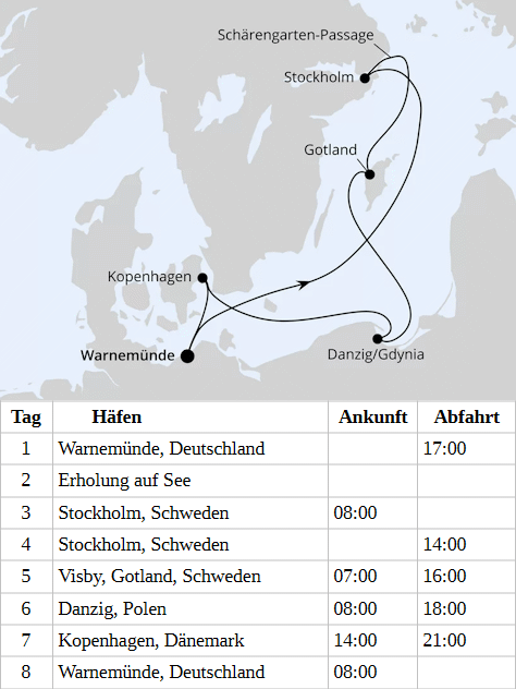 Schweden, Polen & D&auml;nemark ab Warnem&uuml;nde, AIDAsol vom 09.09.2028 & 30.09.2028