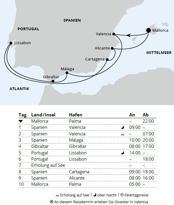 AIDAsol vom 30.12.2027 bis 09.01.2028, Silvesterreise im Mittelmeer ab Mallorca, AIDA