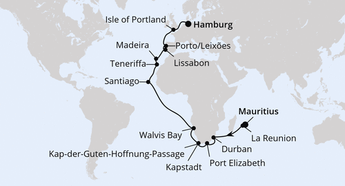 Von Mauritius nach Hamburg mit AIDAsol vom 15.01.2025 bis 17.02.2025 bis Hamburg, Kreuzfahrt AIDA von Mauritius nach Hamburg