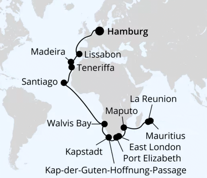 Von Mauritius nach Hamburg, AIDAsol vom 19.01.2027 bis 21.02.2027