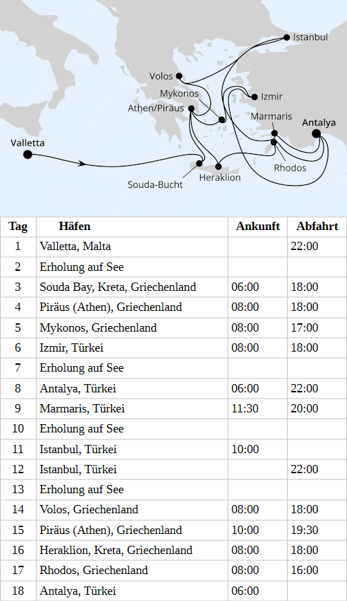 Gro&szlig;e Mittelmeer-Reise mit Istanbul ab Malta, AIDAstella vom 24.09.2028 bis 11.10.2028