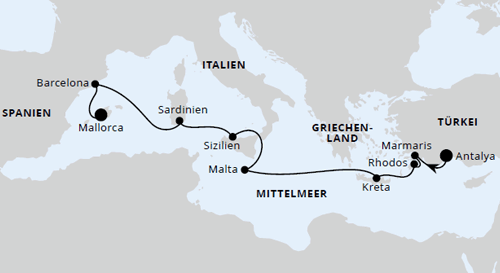 AIDA Italien, Griechenland & Spanien ab Antalya, AIDAstella vom 22.10.2026 bis 01.11.2026
