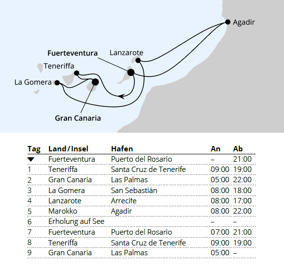 Kanarische Inselwelt & Marokko, AIDAstella vom 07.01.2028 bis 16.01.2028