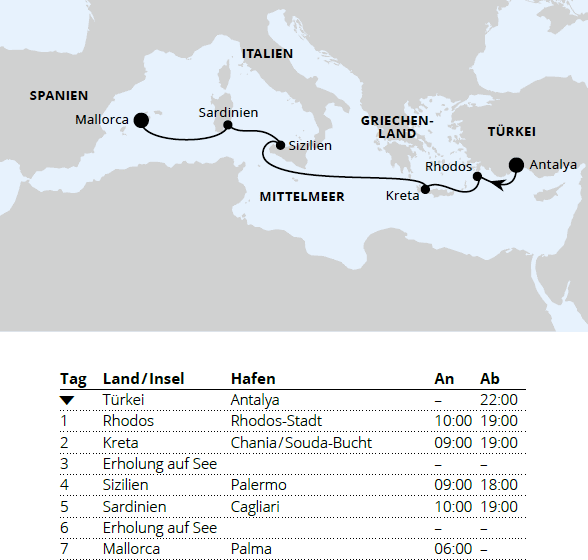 Mittelmeerinseln ab Antalya, AIDAstella vom 07.11.2027 bis 14.11.2027