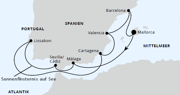Spanien & Portugal mit Sonnenfinsternis, AIDAstella vom 29.07.2027 bis 08.08.2027