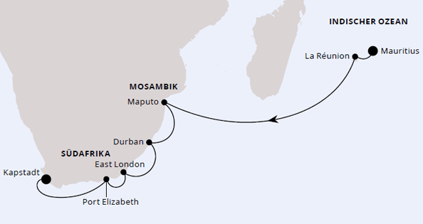 AIDA - Südafrika mit La Réunion & Mauritius 1, AIDAstella am 06.01.2026 oder 07.01.2026