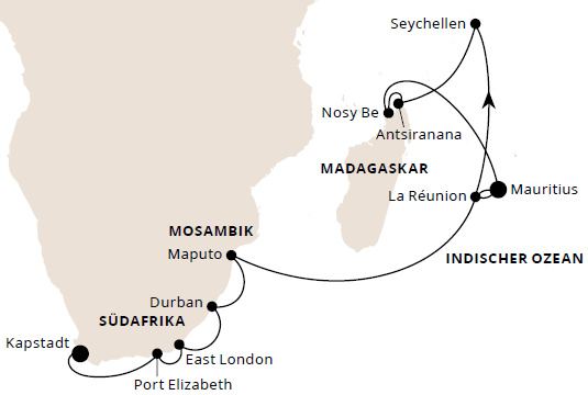 AIDAstella vom 23.12.2025 bis 20.01.2026, AIDA Südafrika, Seychellen, Mauritius & Madagaskar 1